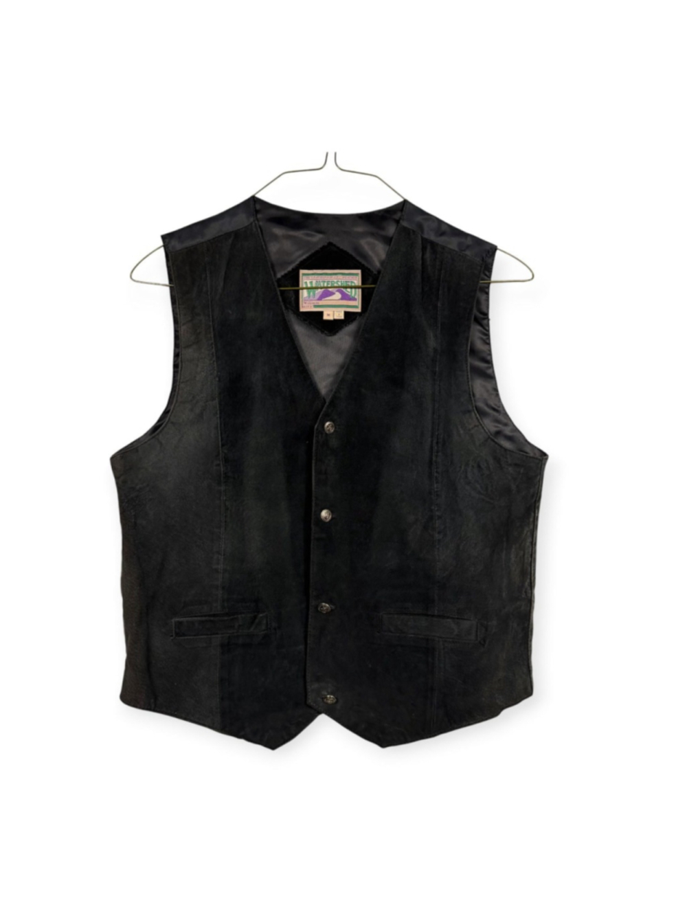 VTG Watershed William Barry Vest Black Leather Cinch Back Western Men's Medium